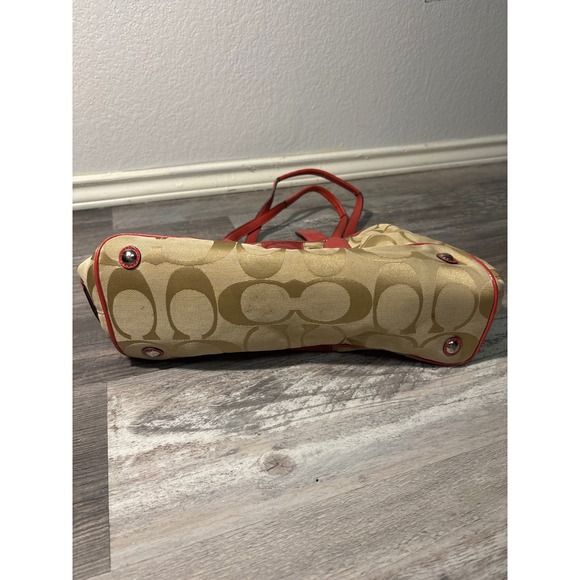 Y2K VINTAGE Coach Signature Purse Coral Stripe Shoulder Bag Tote Handbag - Picture 5 of 7